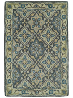 2x3 Handmade Persian Design Blue and Beige made with wool Area Rug | TRDCP15823