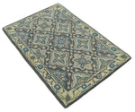 2x3 Handmade Persian Design Blue and Beige made with wool Area Rug | TRDCP15823