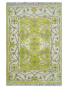 2x3 Iight Green and Ivory Hand Knotted Oriental Oushak  Wool Area Rug, Kids, Living Room and Bedroom Rug