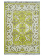 2x3 Iight Green and Ivory Hand Knotted Oriental Oushak  Wool Area Rug, Kids, Living Room and Bedroom Rug