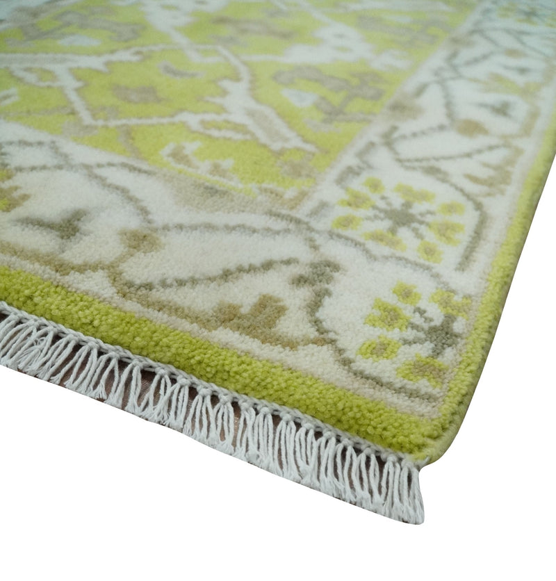 2x3 Iight Green and Ivory Hand Knotted Oriental Oushak  Wool Area Rug, Kids, Living Room and Bedroom Rug