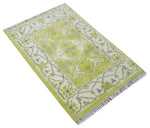 2x3 Iight Green and Ivory Hand Knotted Oriental Oushak  Wool Area Rug, Kids, Living Room and Bedroom Rug