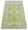 2x3 Iight Green and Ivory Hand Knotted Oriental Oushak  Wool Area Rug, Kids, Living Room and Bedroom Rug