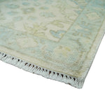 2x3 Ivory, Beige and Aqua Hand Knotted Heriz Traditional Wool Area Rug
