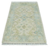 2x3 Ivory, Beige and Aqua Hand Knotted Heriz Traditional Wool Area Rug