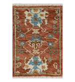 2x3 Ivory, Rust and Blue Hand Knotted Traditional Antique Persian Design Wool Rug | TRDCP79823