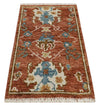 2x3 Ivory, Rust and Blue Hand Knotted Traditional Antique Persian Design Wool Rug | TRDCP79823