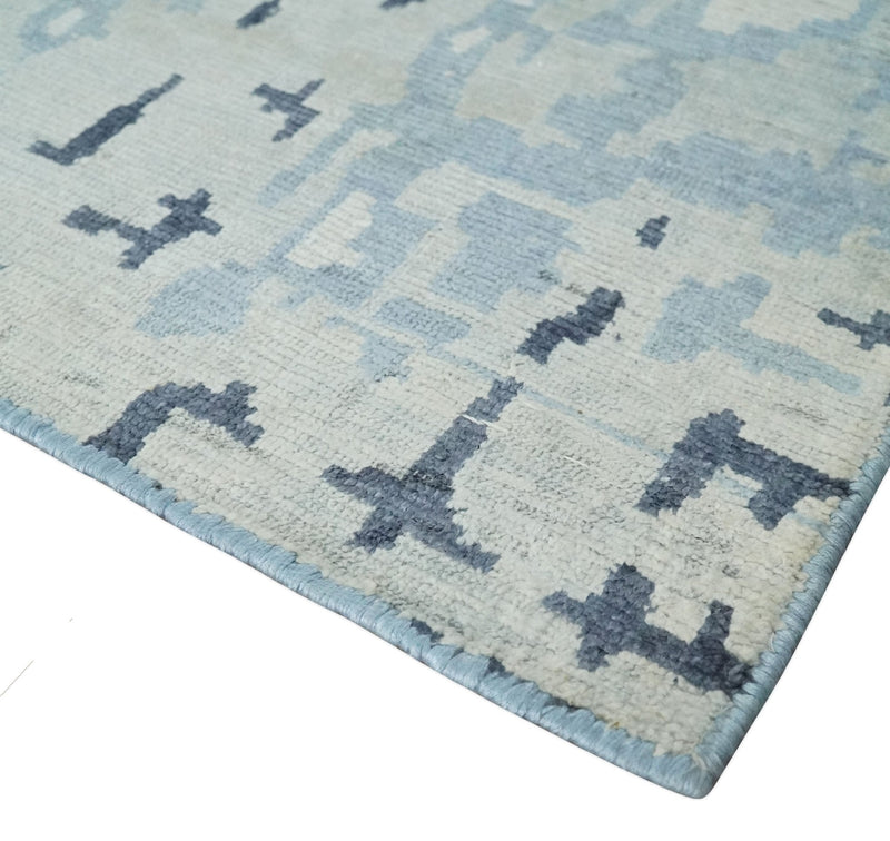2x3 Modern Abstract Blue, Ivory and Charcoal Rug made with Bamboo silk | N5723