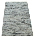 2x3 Modern Abstract Charcoal and Silver Rug made with Art Silk | N4923