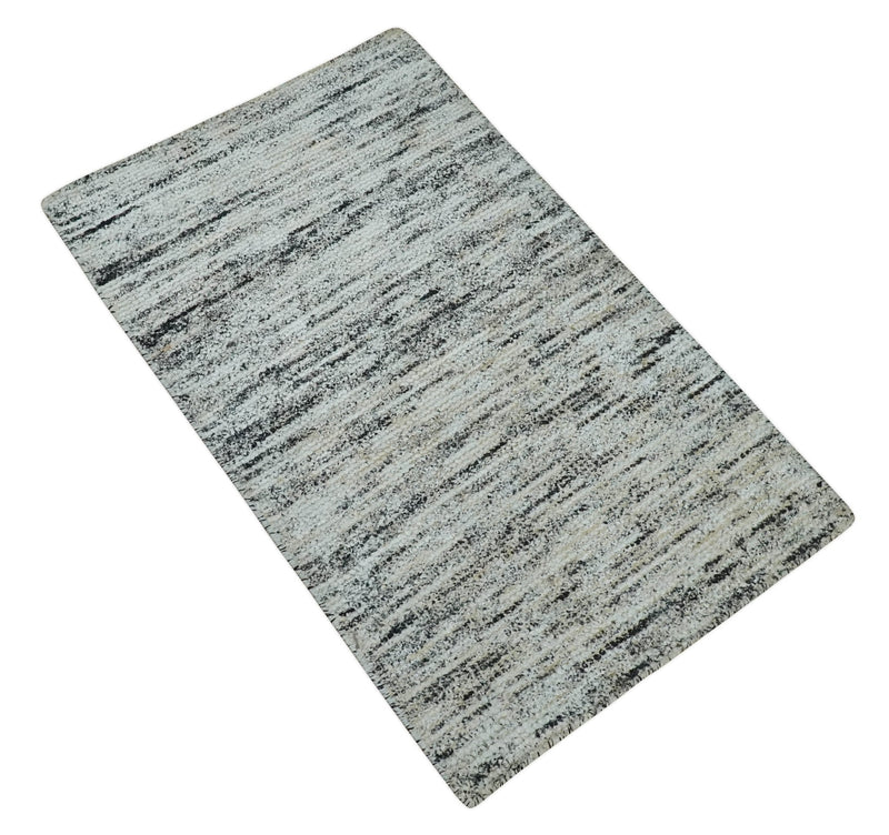2x3 Modern Abstract Charcoal and Silver Rug made with Art Silk | N4923