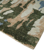 2x3 Modern Abstract Green, Peach, Silver and Blue Rug made with Art Silk| N3723