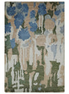 2x3 Modern Abstract Green, Peach, Silver and Blue Rug made with Art Silk| N3723