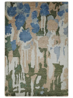 2x3 Modern Abstract Green, Peach, Silver and Blue Rug made with Art Silk| N3723