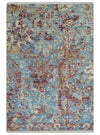 2x3 Modern Abstract Maroon, Blue, Ivory and Beige Wool Rug| N8723