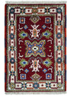2x3 Red and Ivory Wool Hand Knotted traditional Persian Vintage Antique Southwestern Kazak | TRDCP28623
