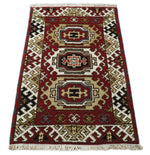 2x3 Runner Hand Knotted traditional Kazak Rust and Beige Tribal Armenian Rug | KZA12