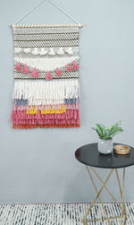 2x3 Wool Hand Woven Brown, White and Pink Boho Wall Hanging | WH1