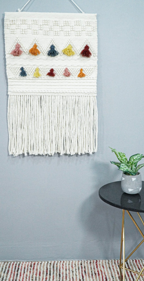 2x3 White Boho Hand Woven Wall Hanging, Tapestry  | WH4