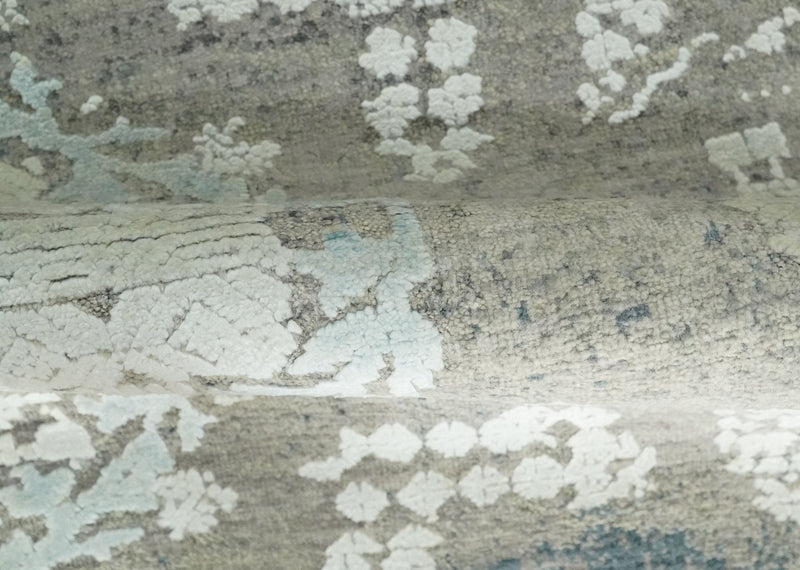 2x4 Beige, Silver and Blue Wool and Silk Hand Knotted traditional Vintage Antique Rug| N124