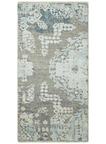 2x4 Beige, Silver and Blue Wool and Silk Hand Knotted traditional Vintage Antique Rug| N124