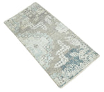 2x4 Beige, Silver and Blue Wool and Silk Hand Knotted traditional Vintage Antique Rug| N124