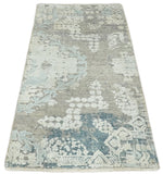 2x4 Beige, Silver and Blue Wool and Silk Hand Knotted traditional Vintage Antique Rug| N124