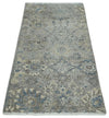 2x4 Gray, Beige and Blue Wool Hand Knotted traditional Vintage Antique Rug| N1224