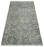 2x4 Gray, Beige and Blue Wool Hand Knotted traditional Vintage Antique Rug| N1224