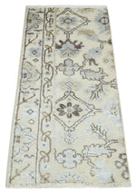 2x4 Hand Knotted Beige, silver and Brown Traditional Persian Oushak Wool Rug | N5524