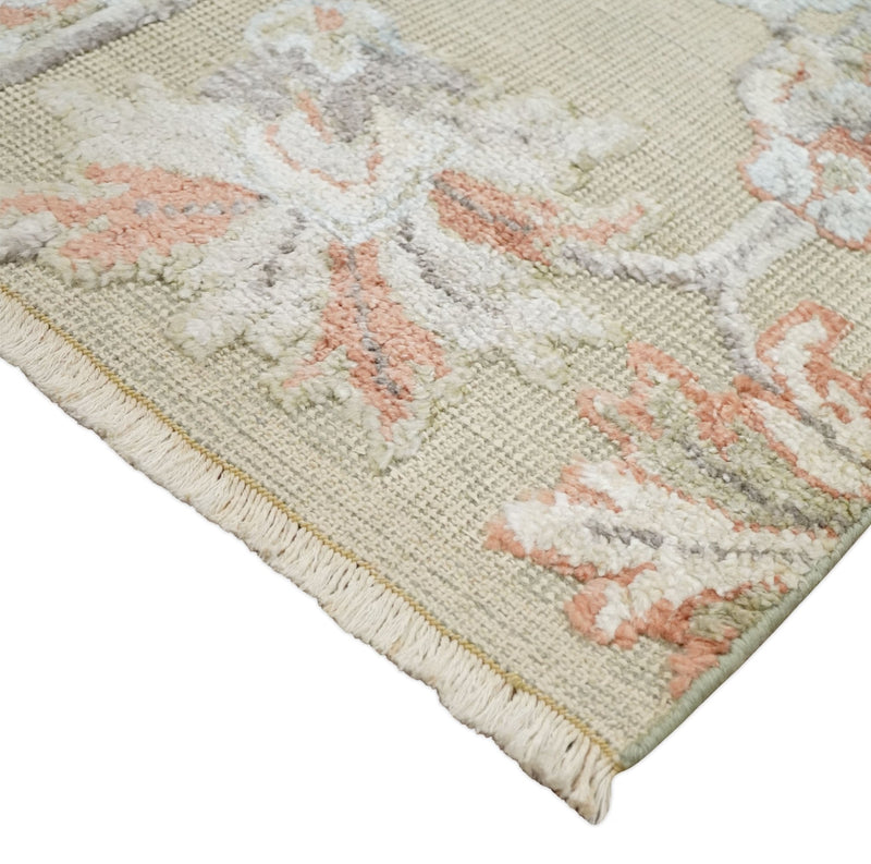 2x4 Hand Knotted Beige, silver and Peach Traditional Persian Oushak Wool Rug | N5624
