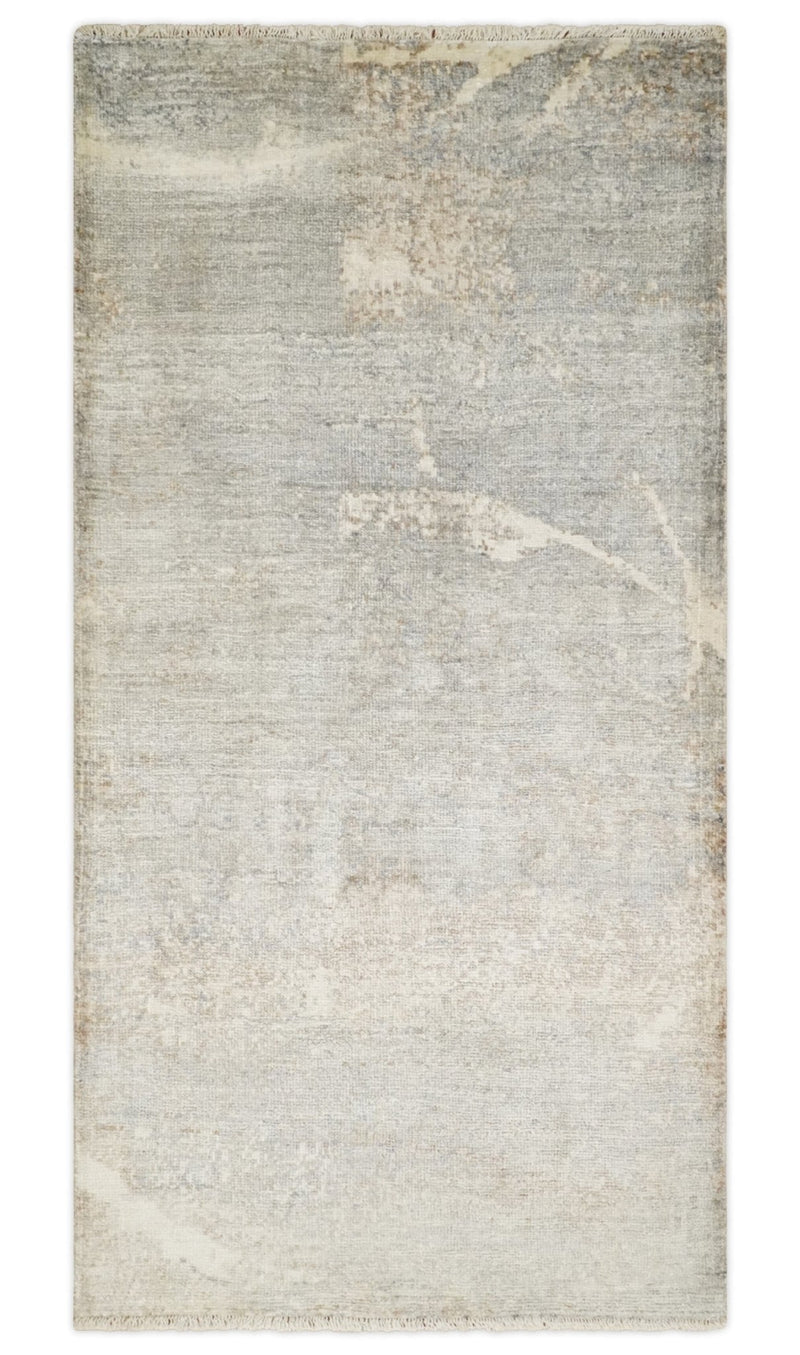 2x4 Hand Knotted Ivory and Beige Modern rug made with Art Silk| N8624