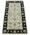 2x4 Handmade Persian Design Ivory and Black made with fine wool Area Rug |  TRDCP15624