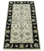 2x4 Handmade Persian Design Ivory and Black made with fine wool Area Rug |  TRDCP15624