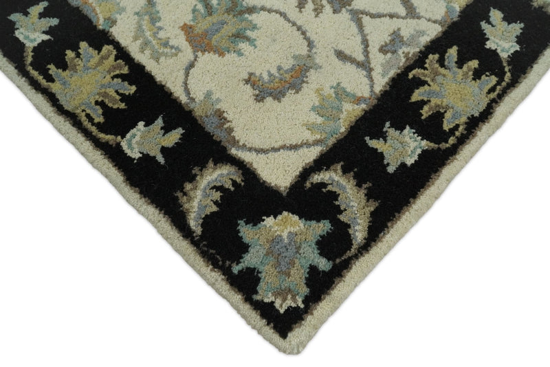 2x4 Handmade Persian Design Ivory and Black made with fine wool Area Rug |  TRDCP15624