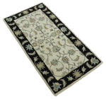 2x4 Handmade Persian Design Ivory and Black made with fine wool Area Rug |  TRDCP15624