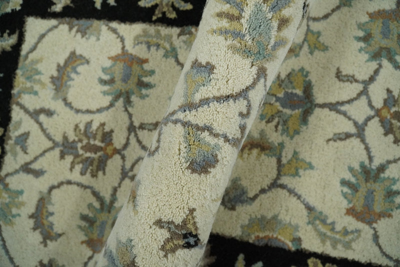 2x4 Handmade Persian Design Ivory and Black made with fine wool Area Rug |  TRDCP15624