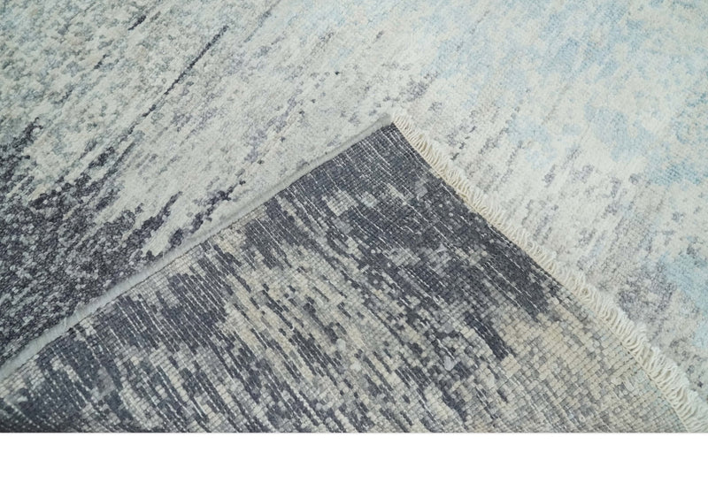 2x4 Modern Abstract Beige, Blue and Charcoal Bamboo Silk Rug| N6724