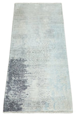 2x4 Modern Abstract Beige, Blue and Charcoal Bamboo Silk Rug| N6724