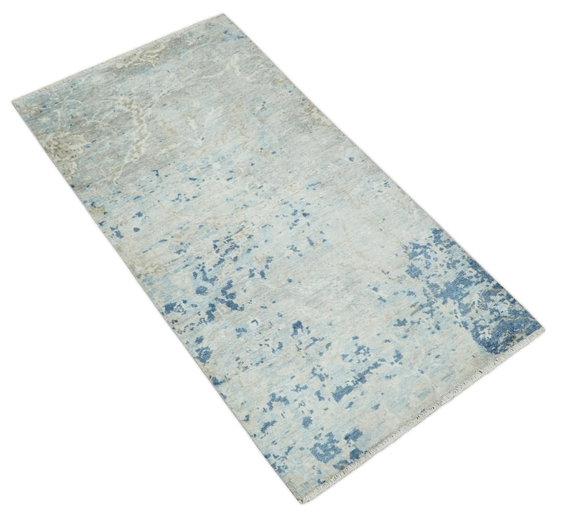 2x4 Modern Abstract Blue and Ivory Art Silk Rug| N8124