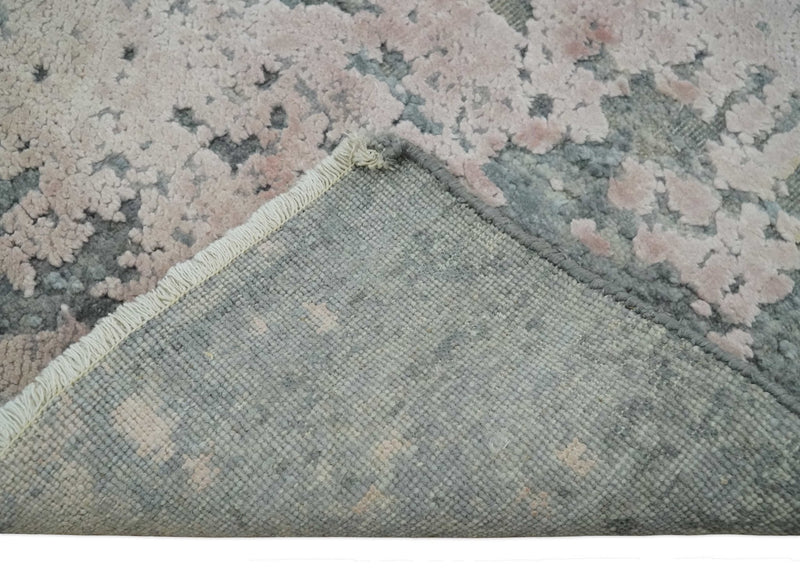 2x4 Modern Abstract Gray and Pink Wool and Silk Hand Knotted Rug| N224