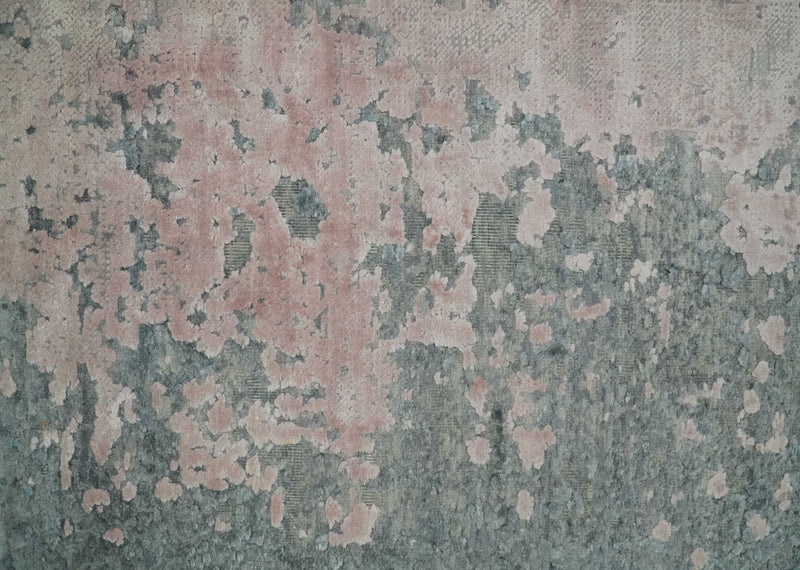 2x4 Modern Abstract Gray and Pink Wool and Silk Hand Knotted Rug| N224