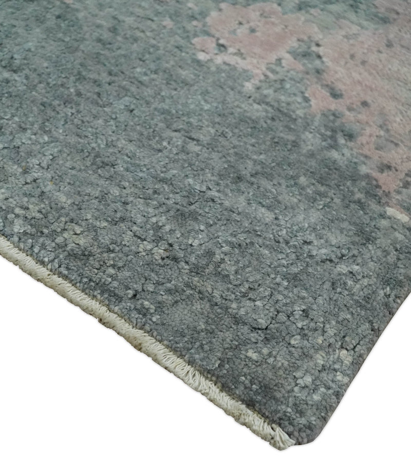 2x4 Modern Abstract Gray and Pink Wool and Silk Hand Knotted Rug| N224