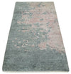 2x4 Modern Abstract Gray and Pink Wool and Silk Hand Knotted Rug| N224