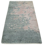 2x4 Modern Abstract Gray and Pink Wool and Silk Hand Knotted Rug| N224