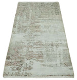 2x4 Modern Abstract Silver, Beige and Peach Rug made with Art Silk| N2124