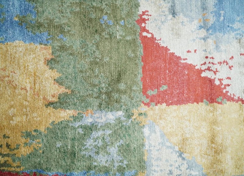 2x4 Modern Multicolor Wool and Silk Hand Knotted Rug| N624