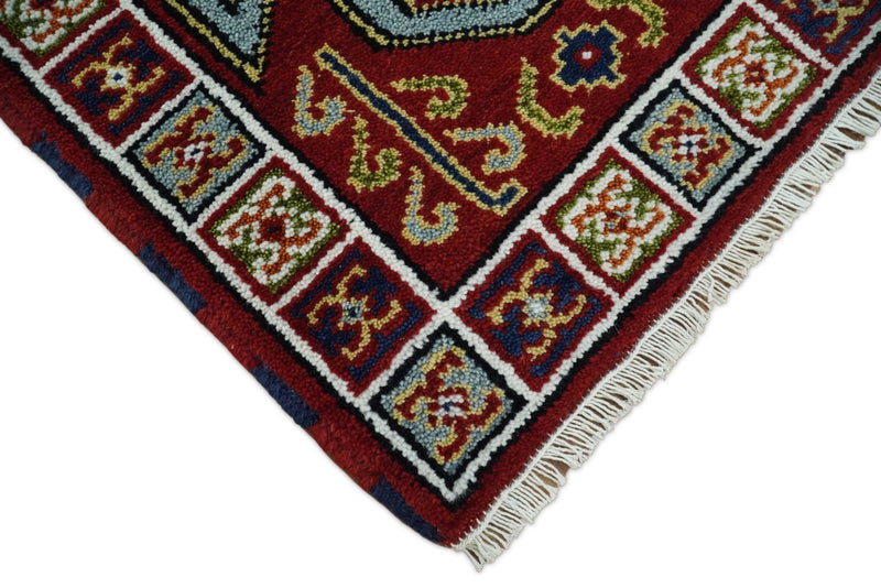 2x6 Runner Hand Knotted traditional Kazak Rust and Blue Armenian Rug | KZA24