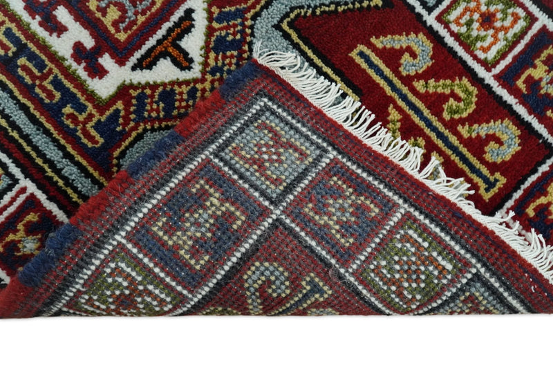 2x6 Runner Hand Knotted traditional Kazak Rust and Blue Armenian Rug | KZA24