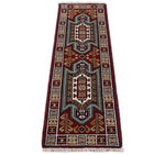 2x6 Runner Hand Knotted traditional Kazak Rust and Blue Armenian Rug | KZA24
