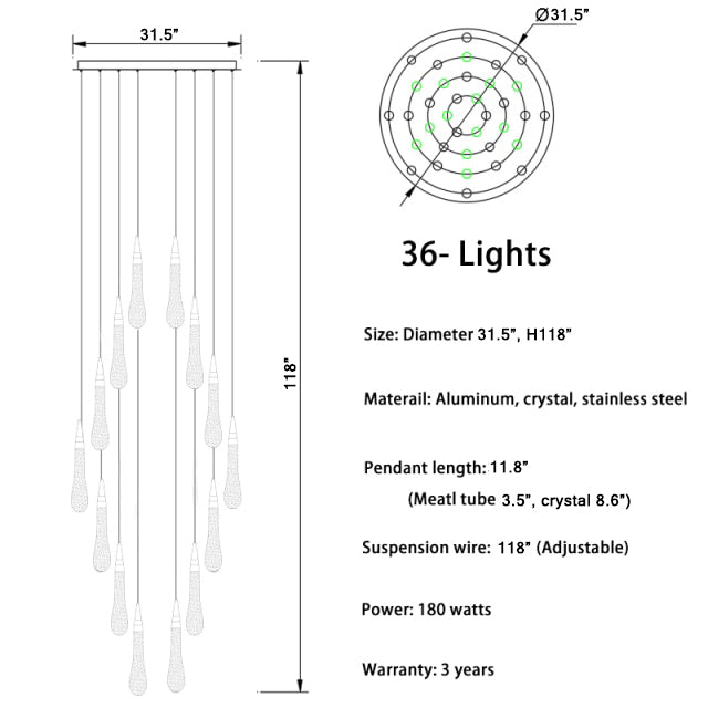 MIRODEMI® Long hanging crystal lamp for luxury living room, staircase, dining room, stairwell